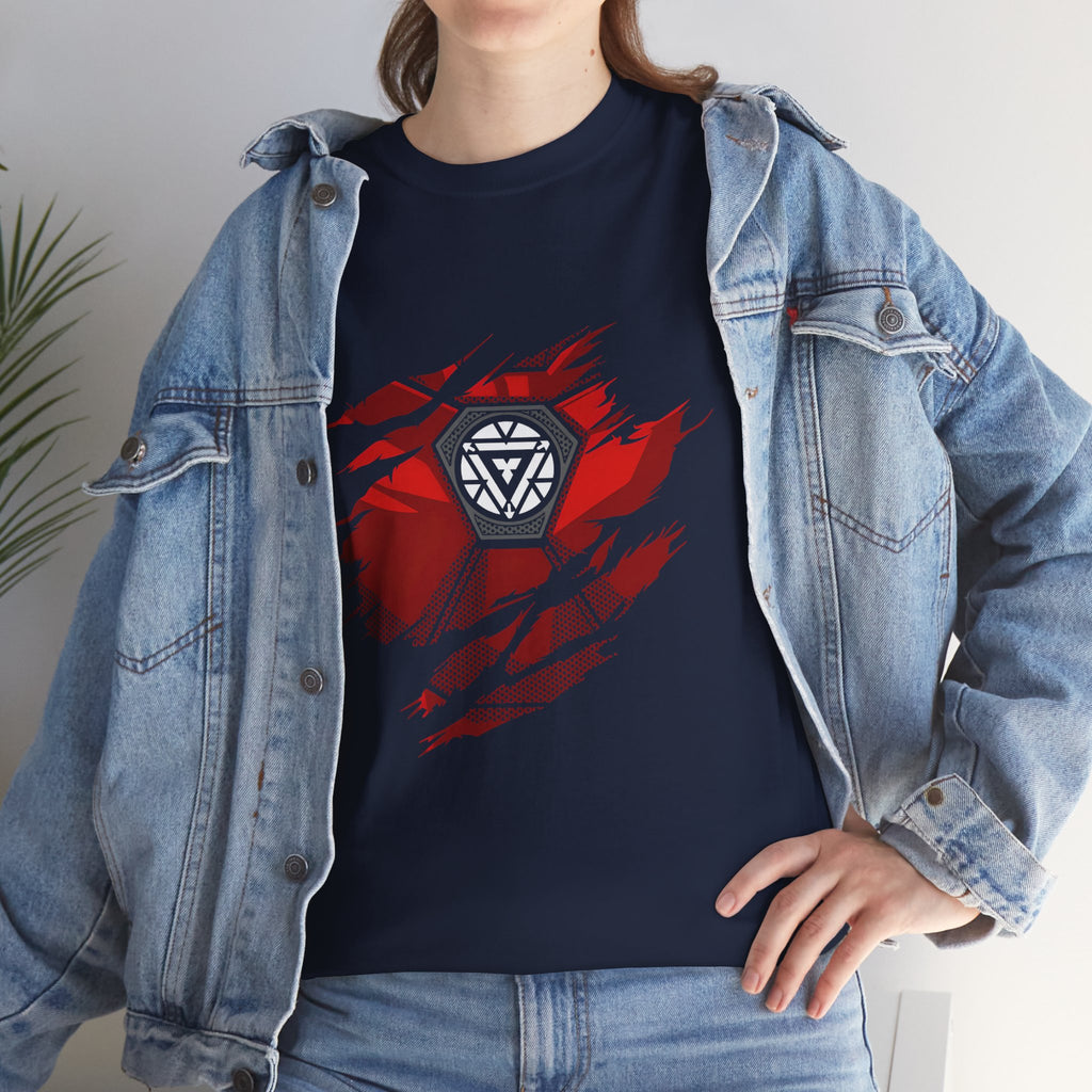 Iron Man Reactor Ripped Chest Graphic Tee — Toni Stark 2026 Tee