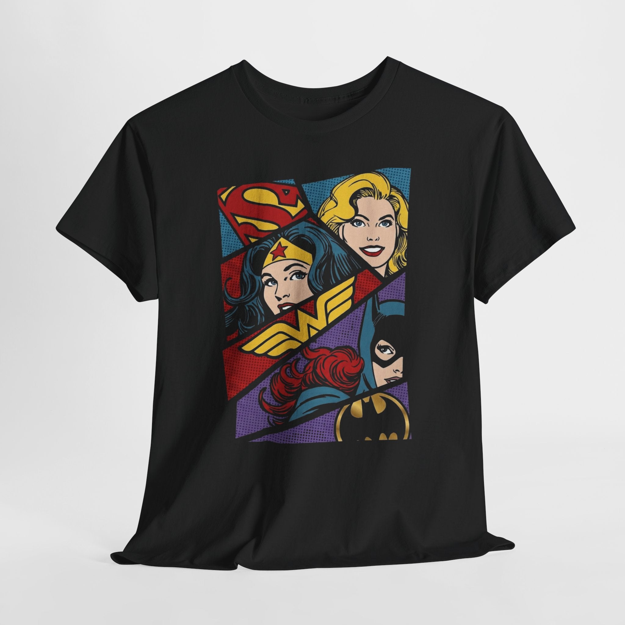 DC Girls Superhero Collage T‑Shirt — Wonder Woman, Supergirl & Batgirl Comic Tee