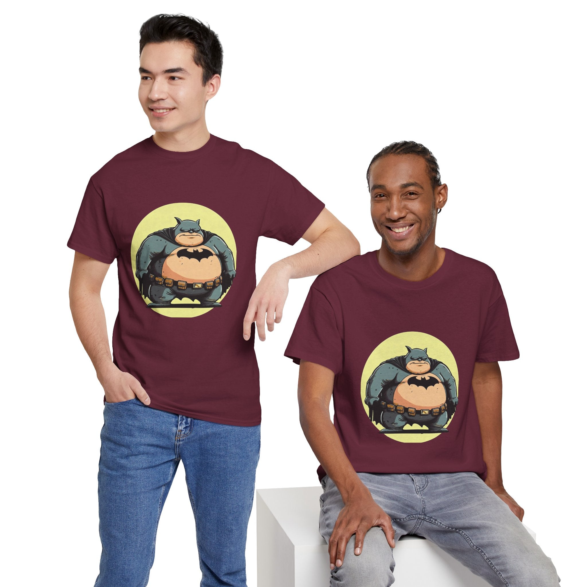Funny Chubby Bat Hero T‑Shirt — Cute Fat Batman Parody Tee