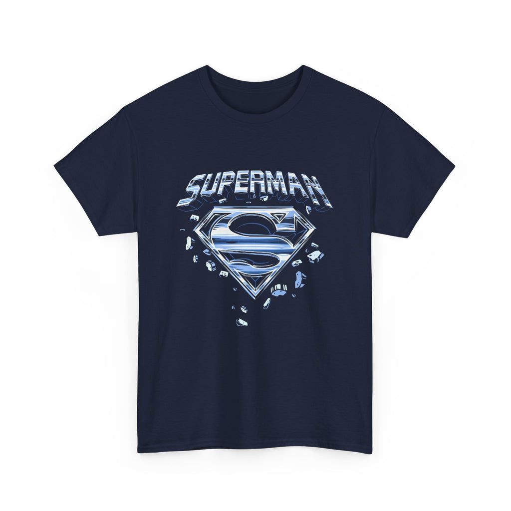 Man of Steel Metallic Logo T-Shirt — Shattered Chrome Superman Unisex Tee
