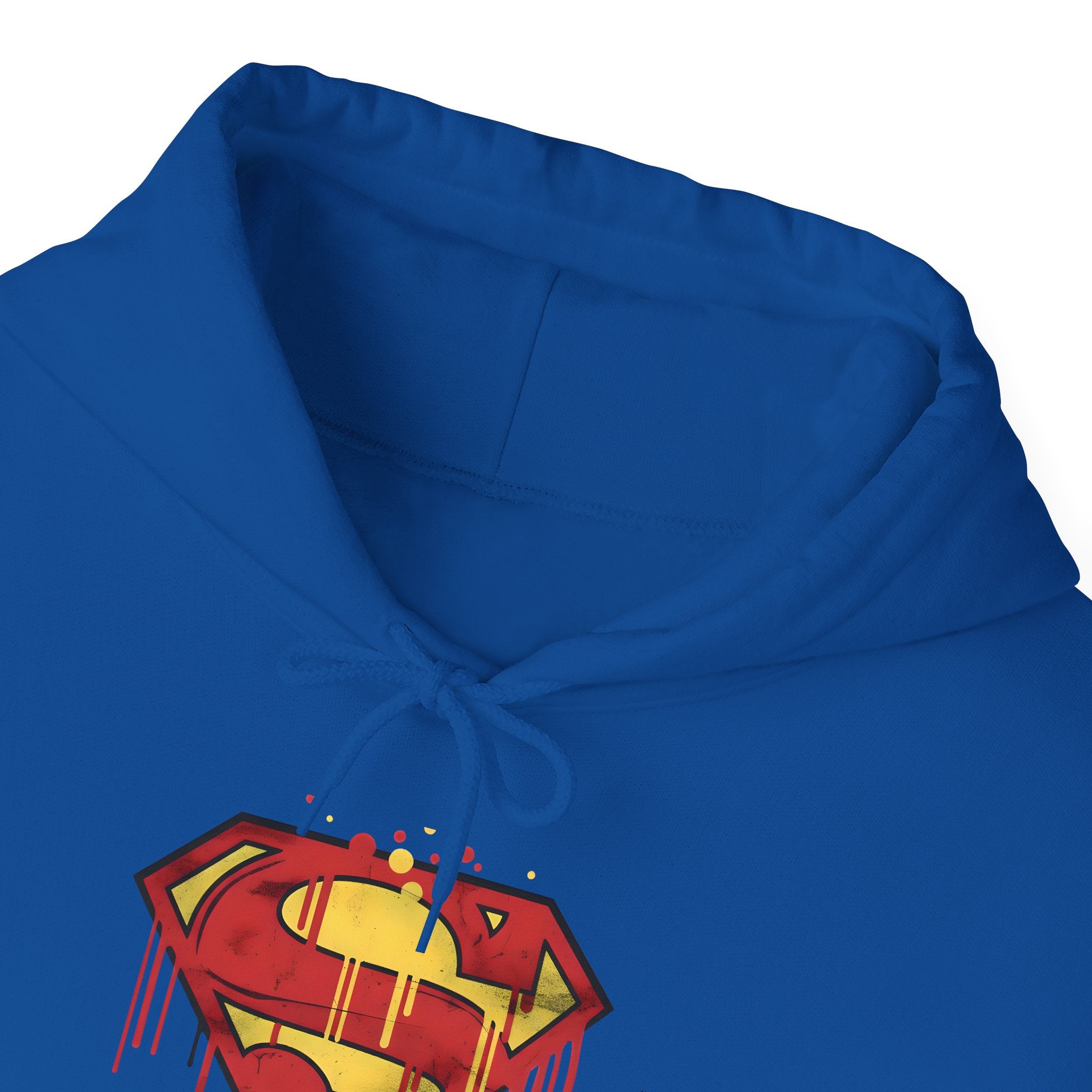 Dripping Superman Emblem Hoodie — Retro Grunge Bleeding Superman Pullover