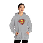 Dripping Superman Emblem Hoodie — Retro Grunge Bleeding Superman Pullover