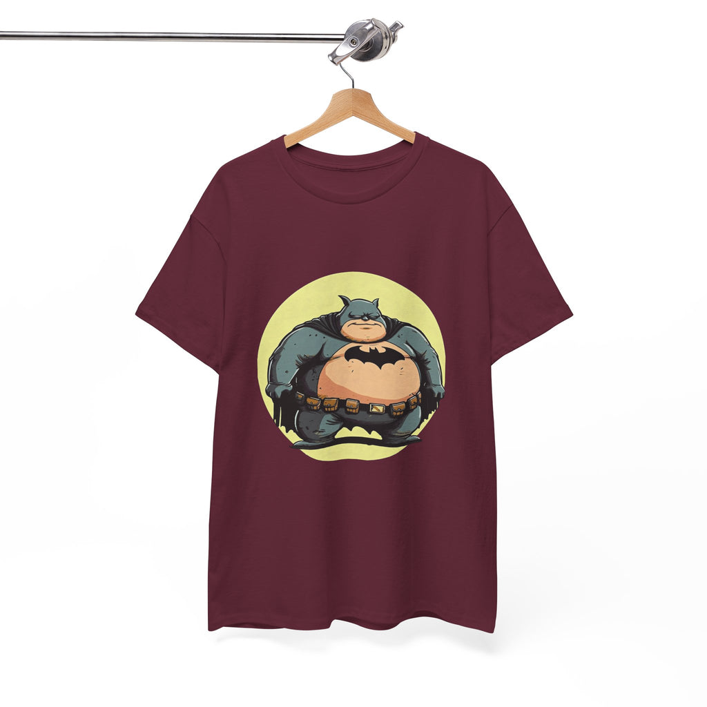 Funny Chubby Bat Hero T‑Shirt — Cute Fat Batman Parody Tee