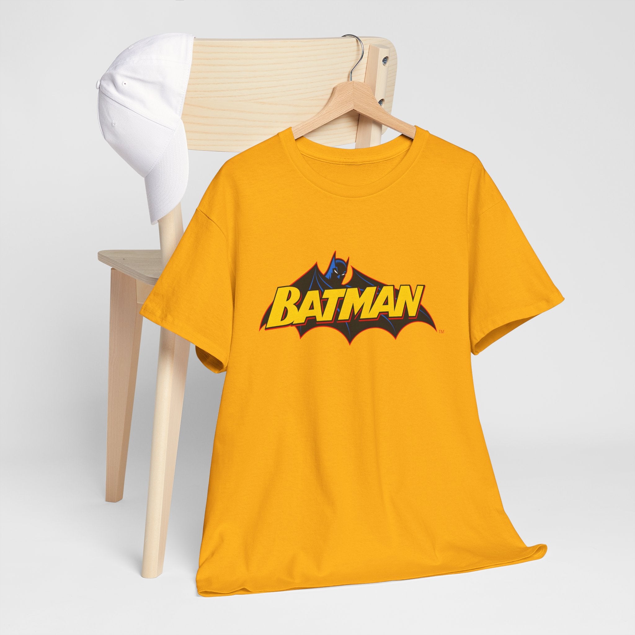 Batman  DC Comics inspired Logo T‑Shirt — Retro Yellow & Red Batman Emblem Tee