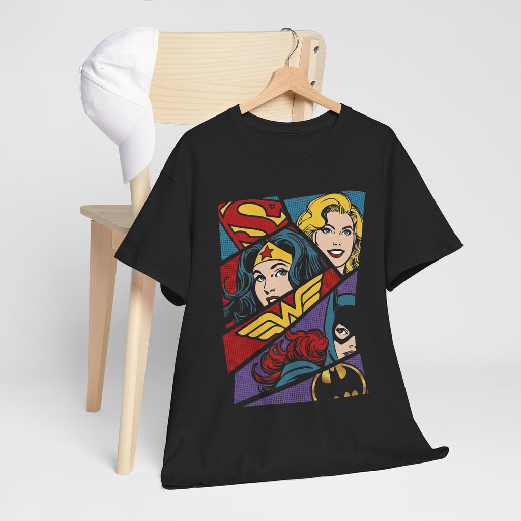 DC Girls Superhero Collage T‑Shirt — Wonder Woman, Supergirl & Batgirl Comic Tee