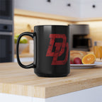 Daredevil Red Logo Black Coffee Mug — Marvel DD Logo (11oz & 15oz)