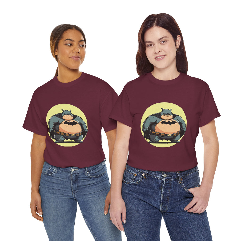 Funny Chubby Bat Hero T‑Shirt — Cute Fat Batman Parody Tee