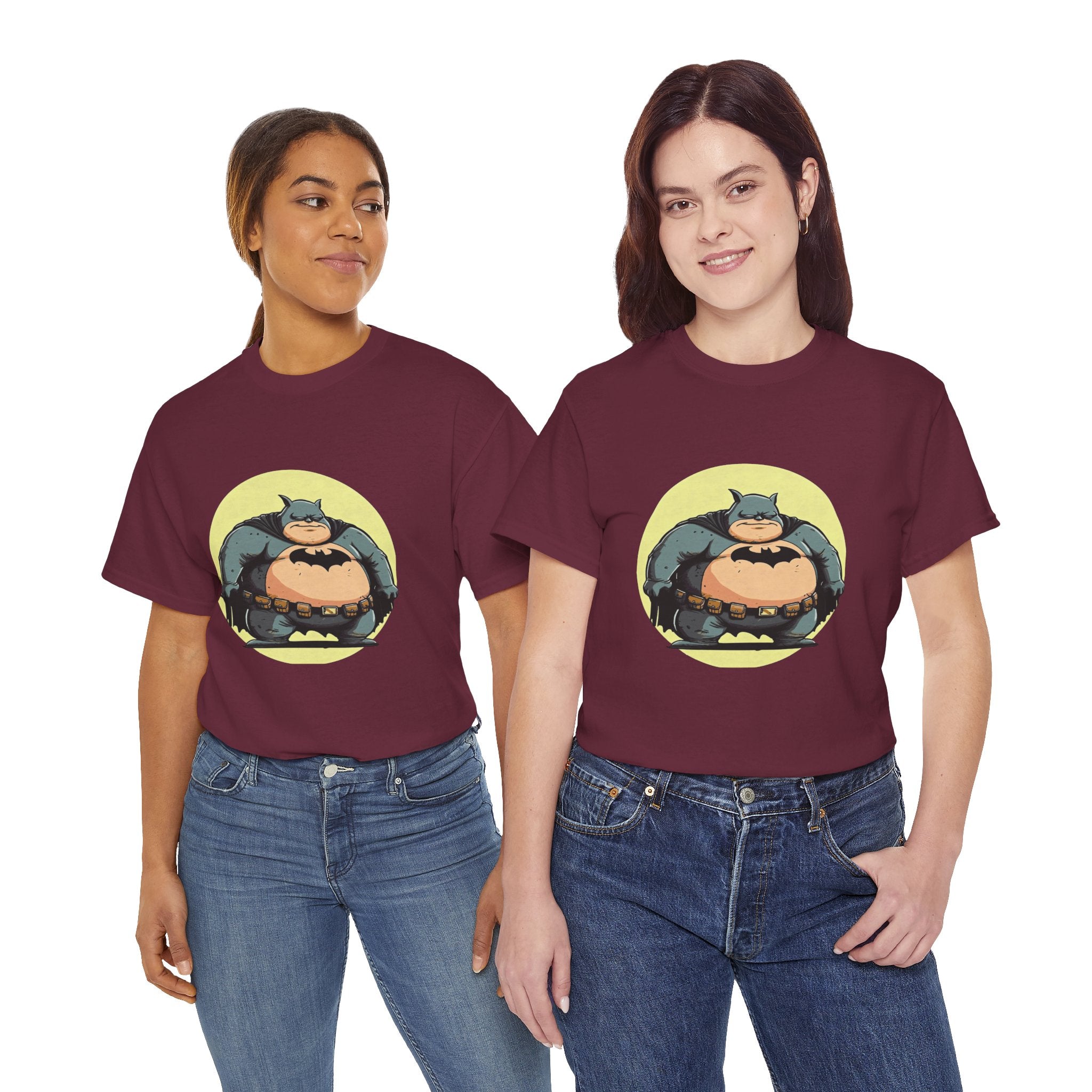 Funny Chubby Bat Hero T‑Shirt — Cute Fat Batman Parody Tee