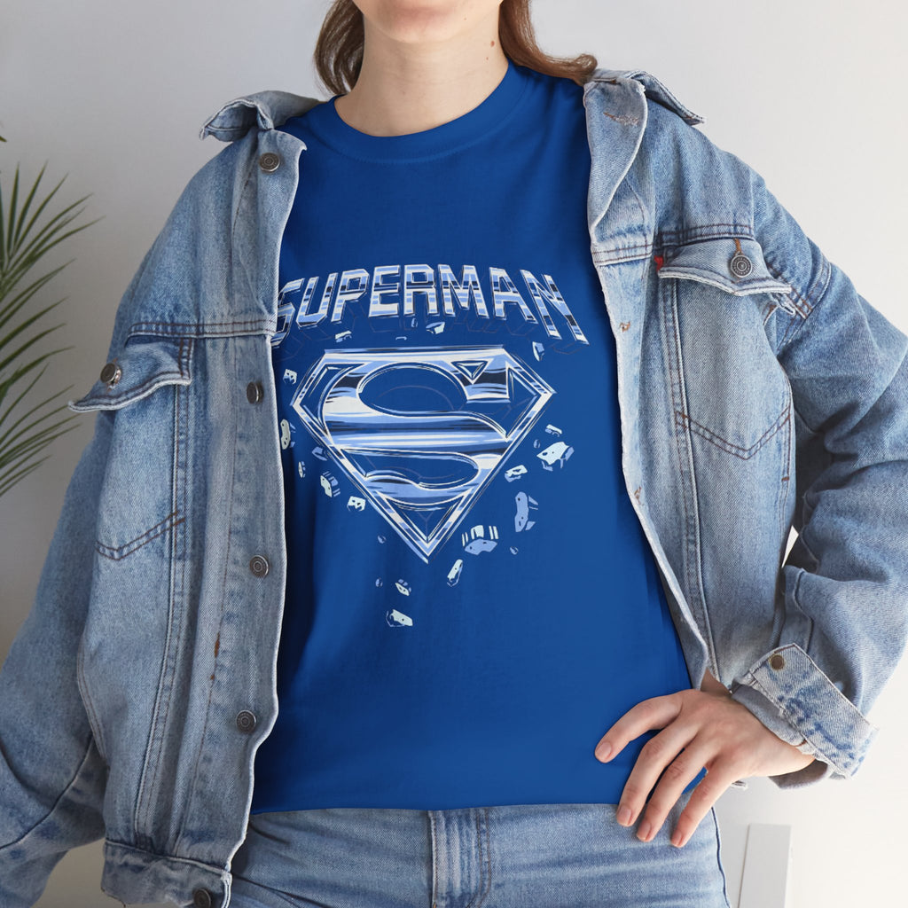 Man of Steel Metallic Logo T-Shirt — Shattered Chrome Superman Unisex Tee
