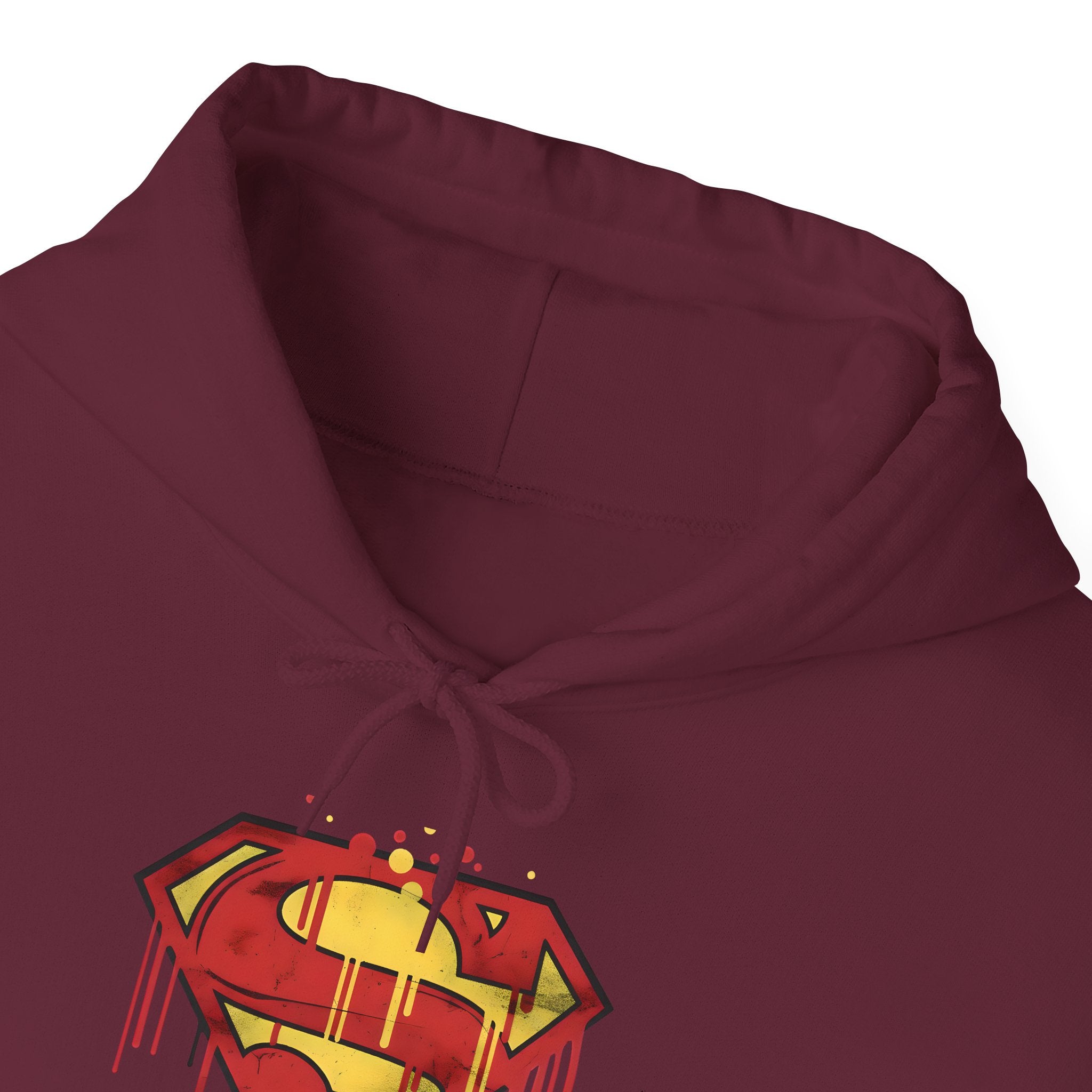 Dripping Superman Emblem Hoodie — Retro Grunge Bleeding Superman Pullover