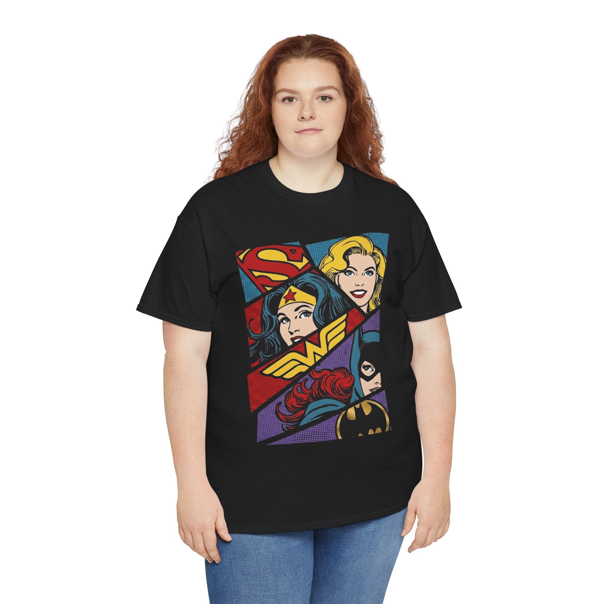 DC Girls Superhero Collage T‑Shirt — Wonder Woman, Supergirl & Batgirl Comic Tee