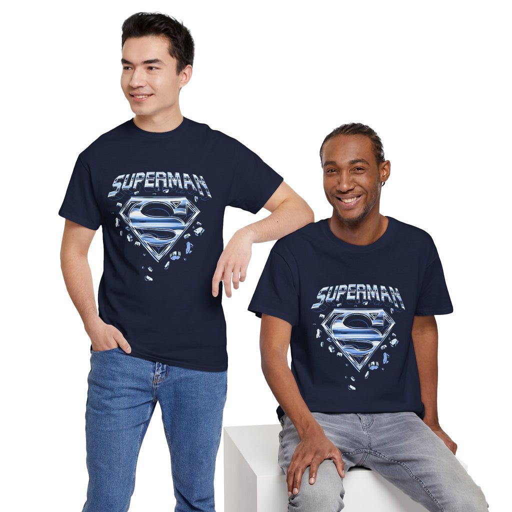 Man of Steel Metallic Logo T-Shirt — Shattered Chrome Superman Unisex Tee
