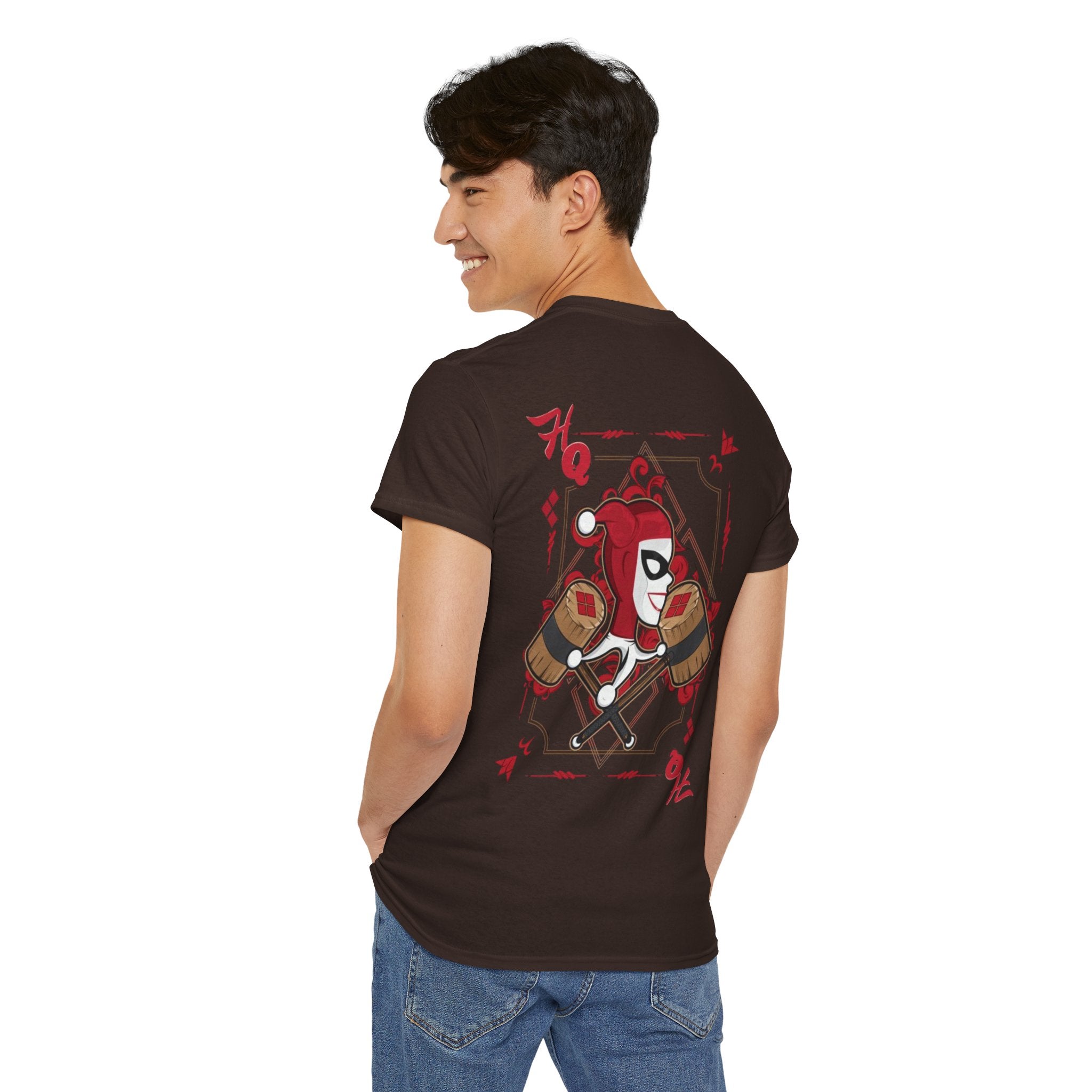 Harlequin Heart Tee — Joker-Inspired Playing Card Graphic T-Shirt