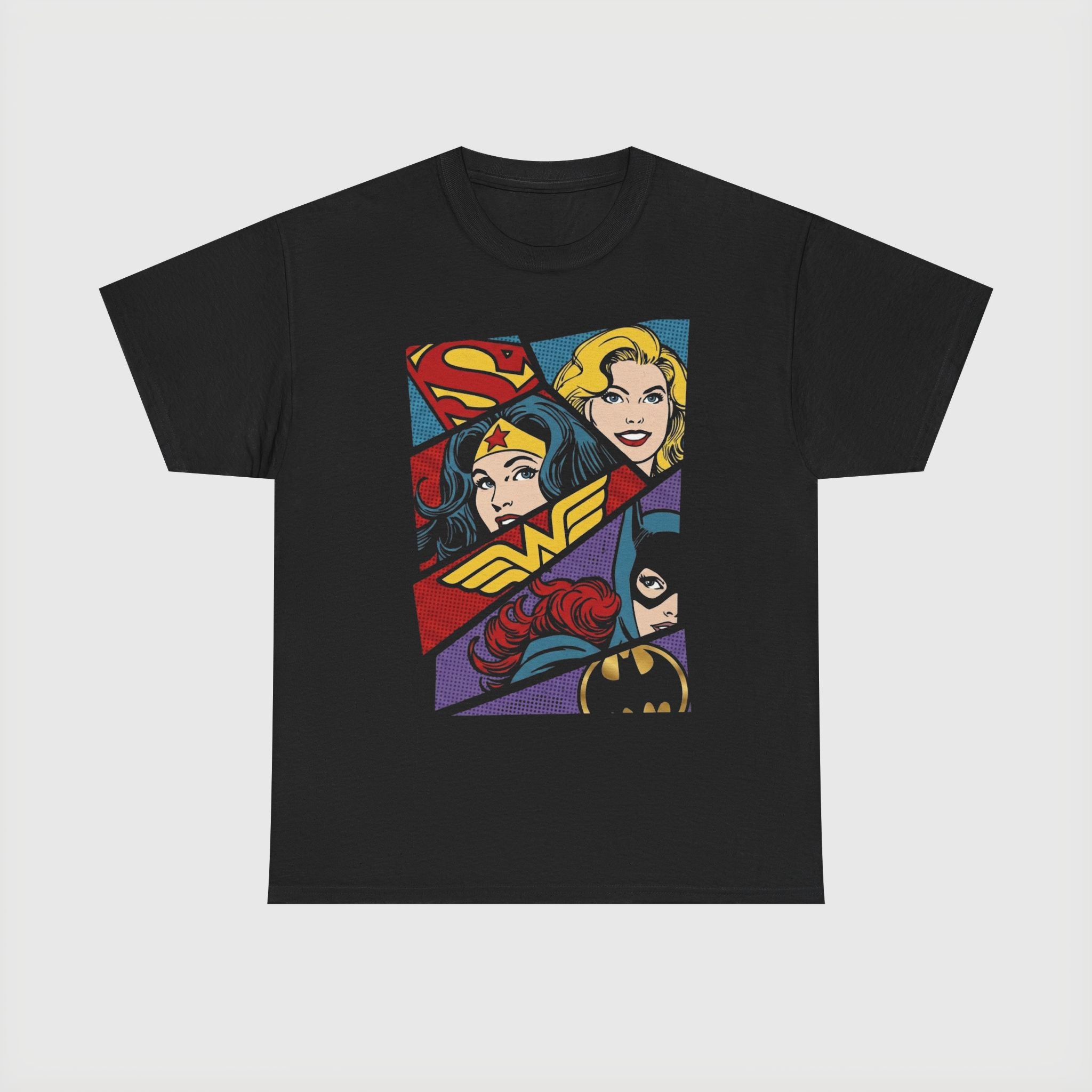 DC Girls Superhero Collage T‑Shirt — Wonder Woman, Supergirl & Batgirl Comic Tee
