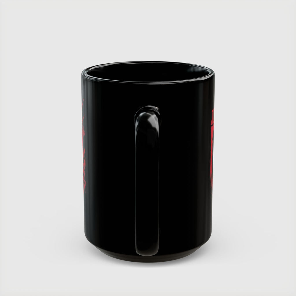 Justice League Logo Black Mug — Red Emblem Coffee Ceramic Cup (11oz/15oz)