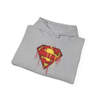 Dripping Superman Emblem Hoodie — Retro Grunge Bleeding Superman Pullover