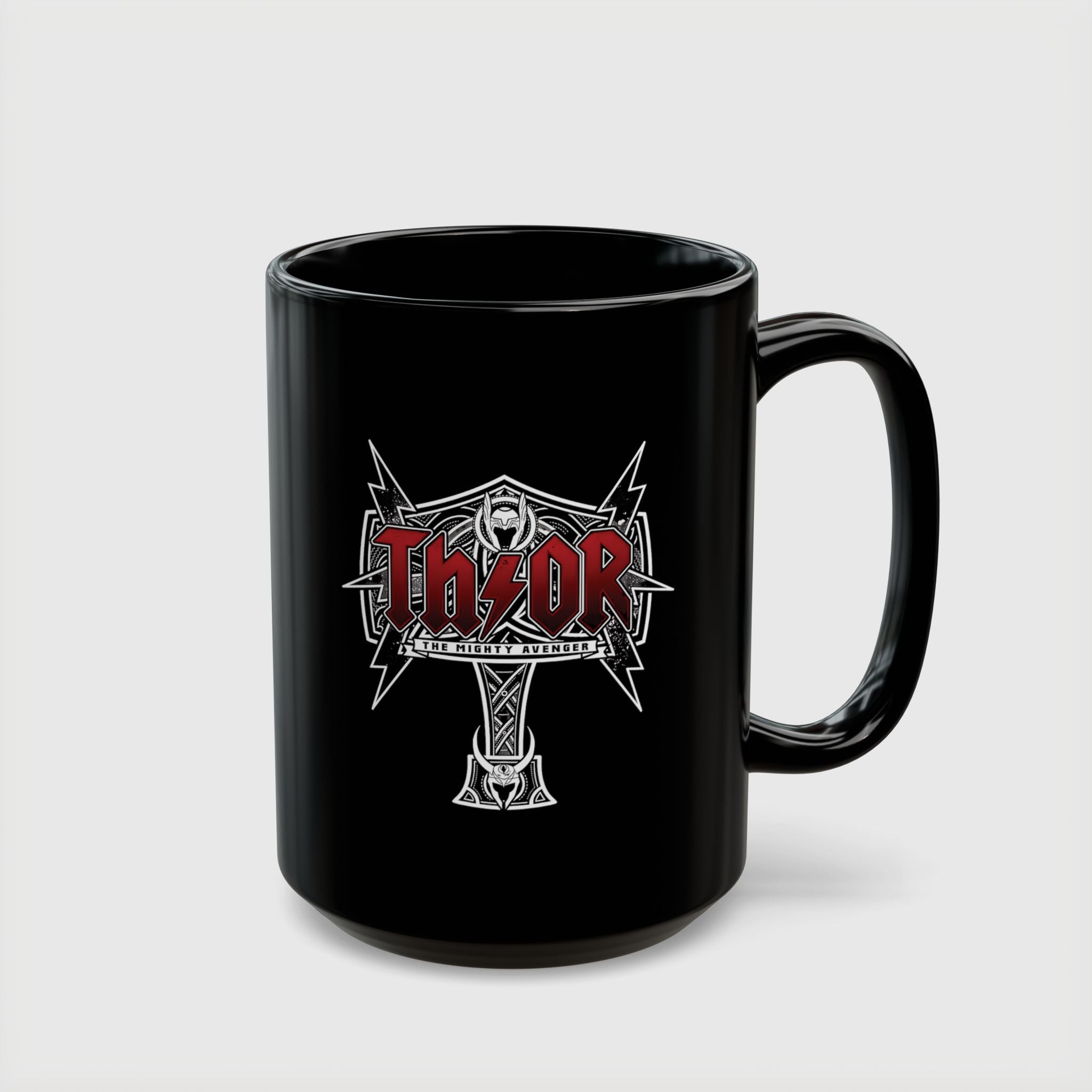 Thor Hammer Black Coffee Mug — Marvel Norse Mythology 11oz/15oz