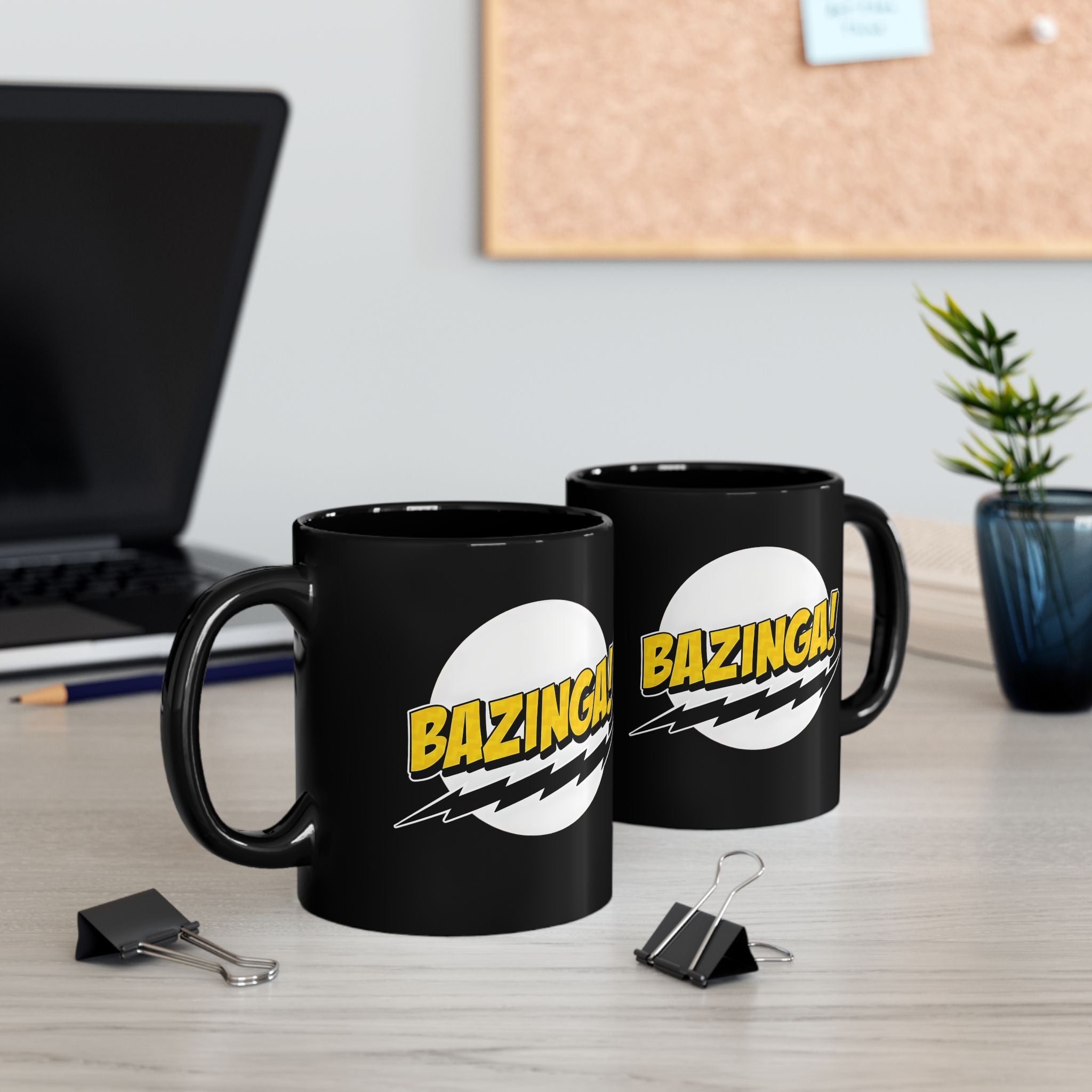 Bazinga! Retro Comic Black Ceramic Mug — 11oz & 15oz