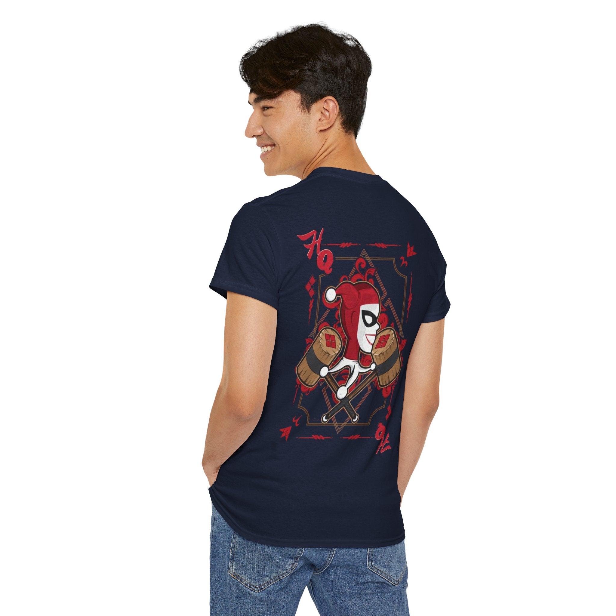 Harlequin Heart Tee — Joker-Inspired Playing Card Graphic T-Shirt
