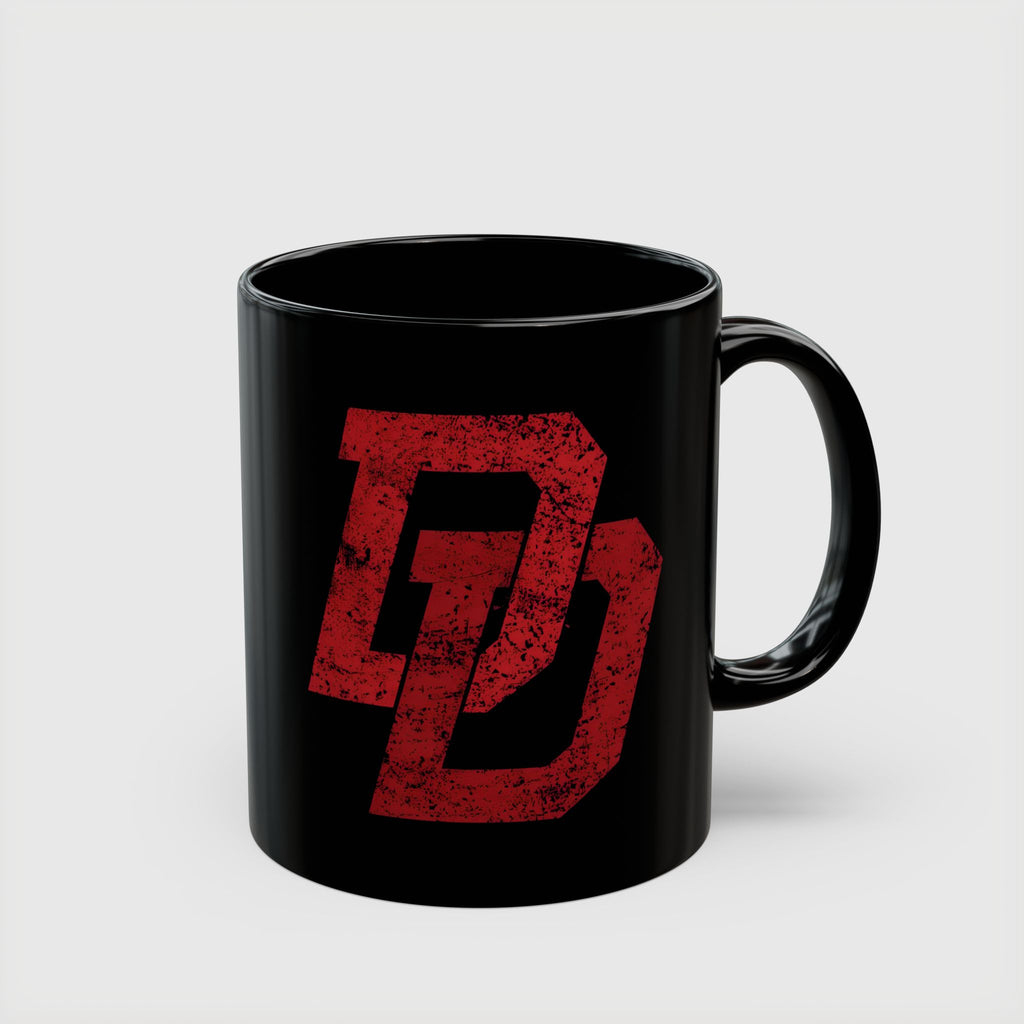 Daredevil Red Logo Black Coffee Mug — Marvel DD Logo (11oz & 15oz)
