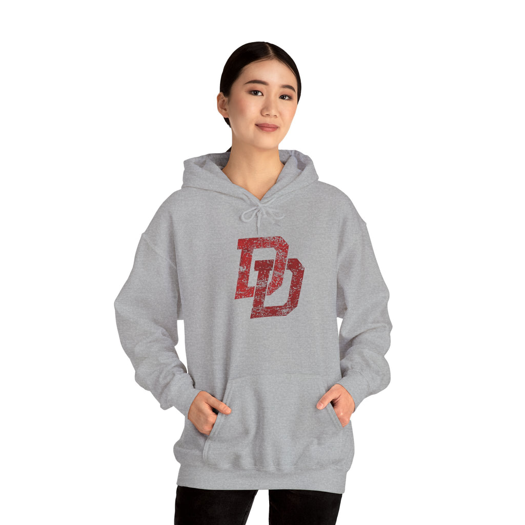 Daredevil Distressed DD Logo Hoodie — Marvel Superhero Sweatshirt
