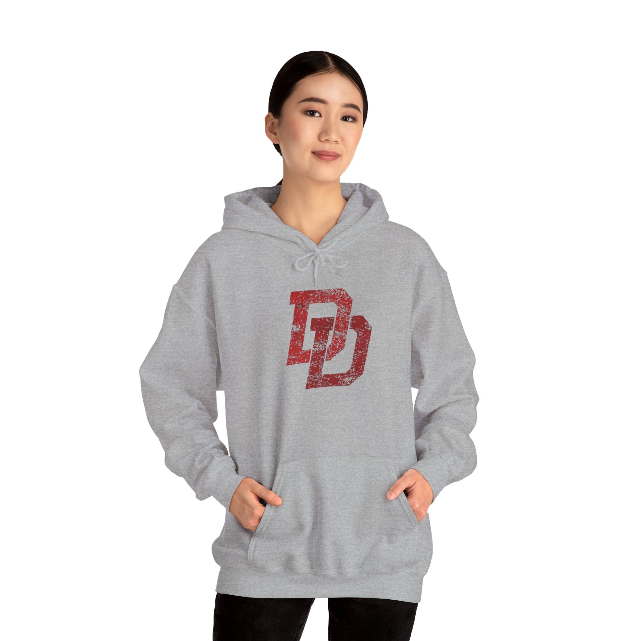 Daredevil Distressed DD Logo Hoodie — Marvel Superhero Sweatshirt
