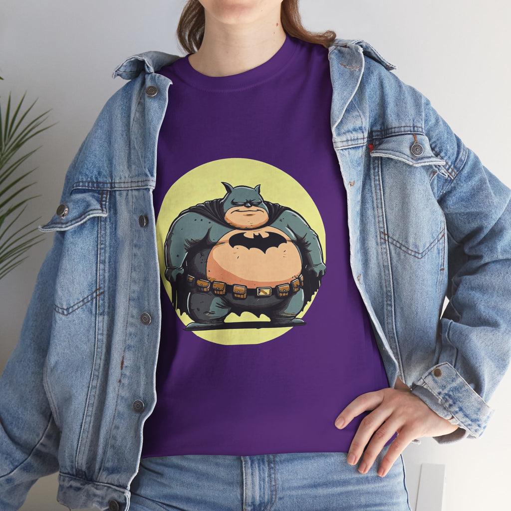 Funny Chubby Bat Hero T‑Shirt — Cute Fat Batman Parody Tee