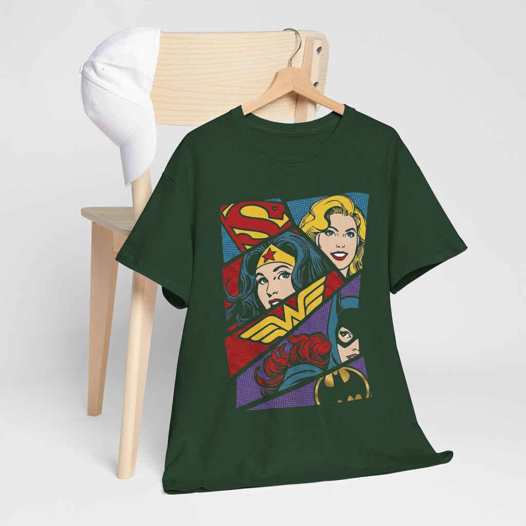 DC Girls Superhero Collage T‑Shirt — Wonder Woman, Supergirl & Batgirl Comic Tee